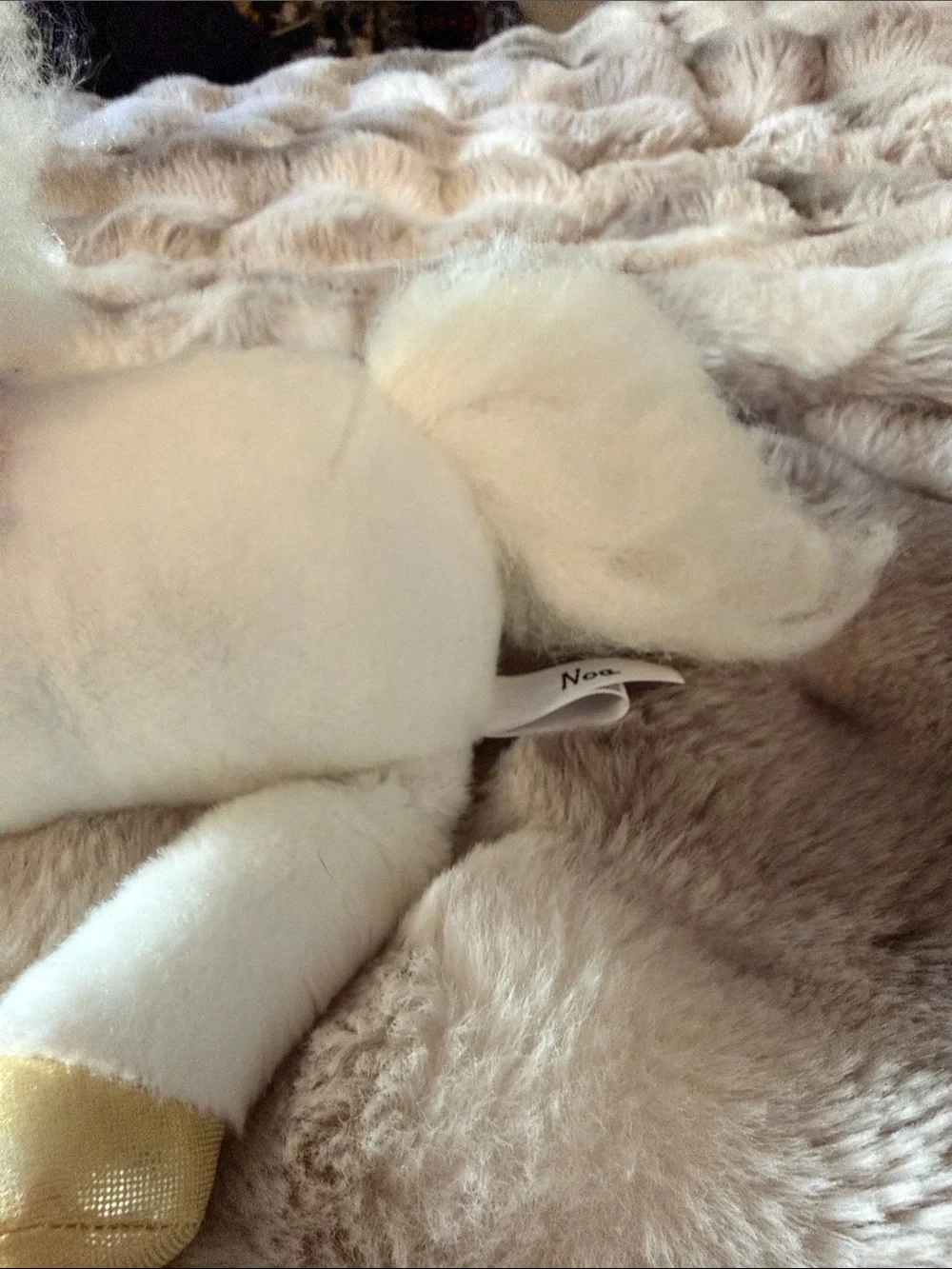 White Plush Unicorn with Flower Necklace with Gold Horn & Hooves